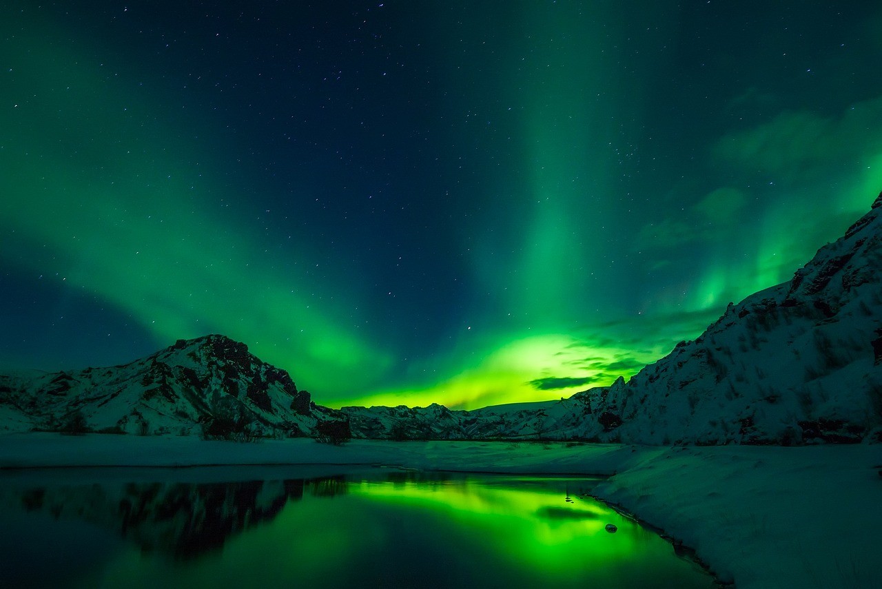 Glowing sky and mountains