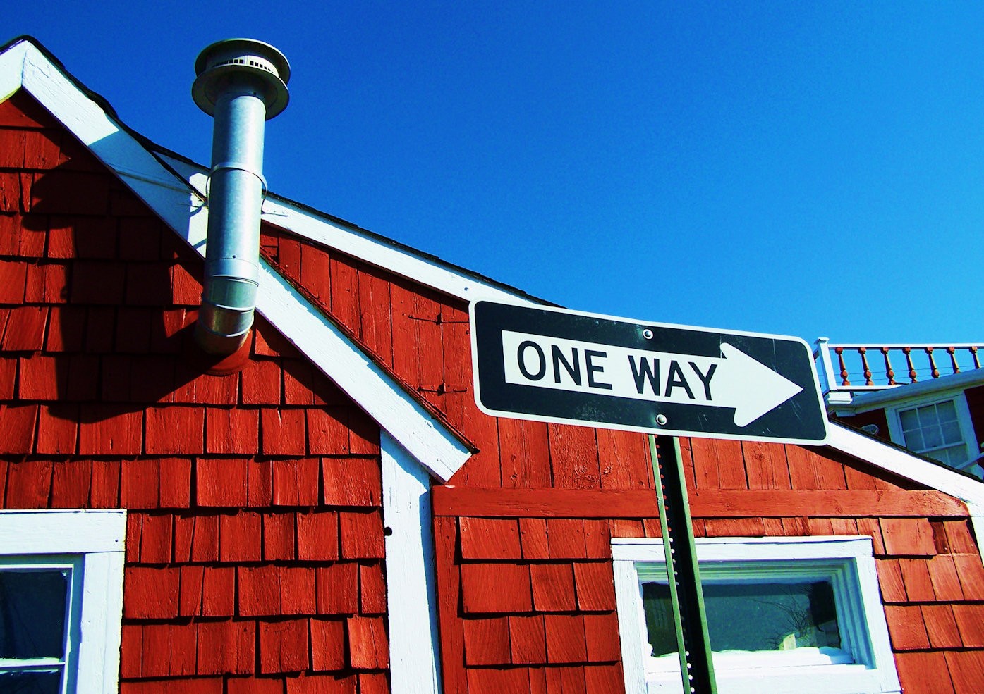 Red building with sign